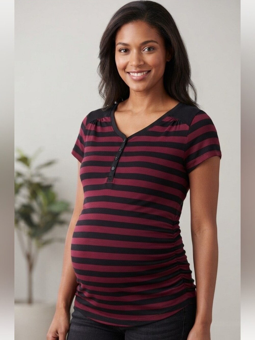 Great Expectations Women's Striped Maternity Tunic Ruching Sz XL